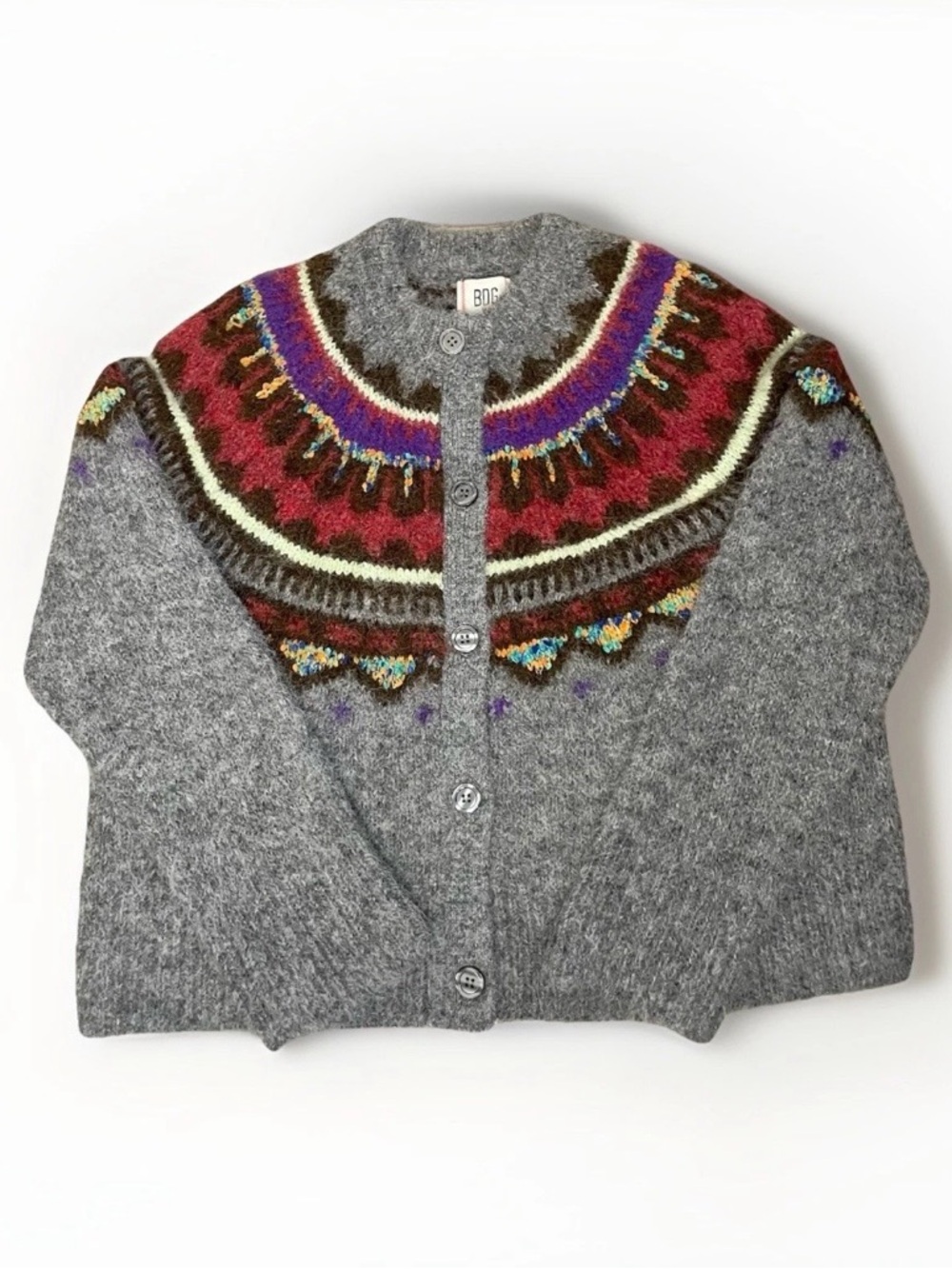 BDG Becca Fair Isle Brushed Knit Cardigan - SZ XS